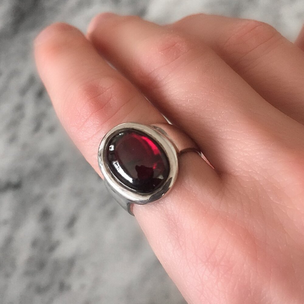 Vintage Natural Red Stone (Garnet?) Sterling Silver Ring, Size 6.25 Stamped 925 - Picture 1 of 11